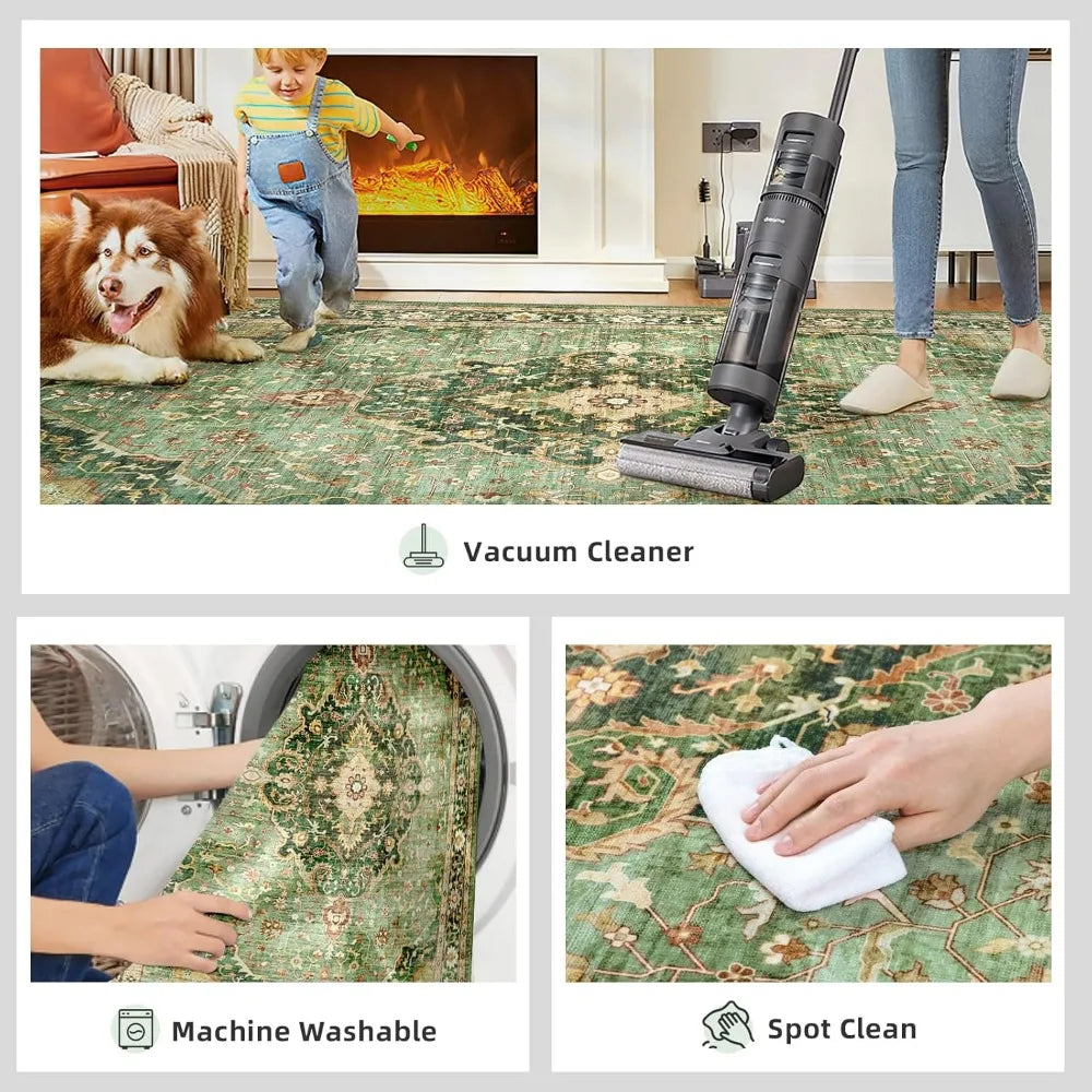 Green Rugs (5x7) Bedroom Washable Living Room