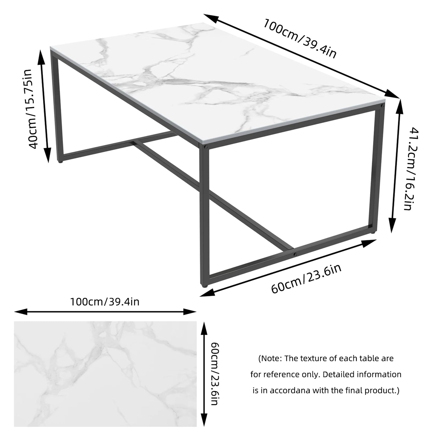 Sintered Stone Coffee Table with Black Metal Frame