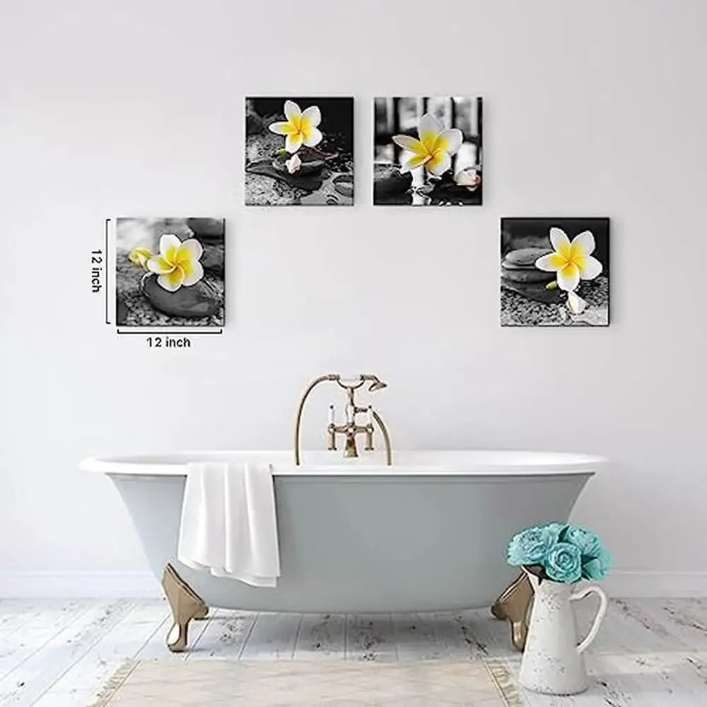 Gray Yellow Bathroom Wall Art Canvas Prints