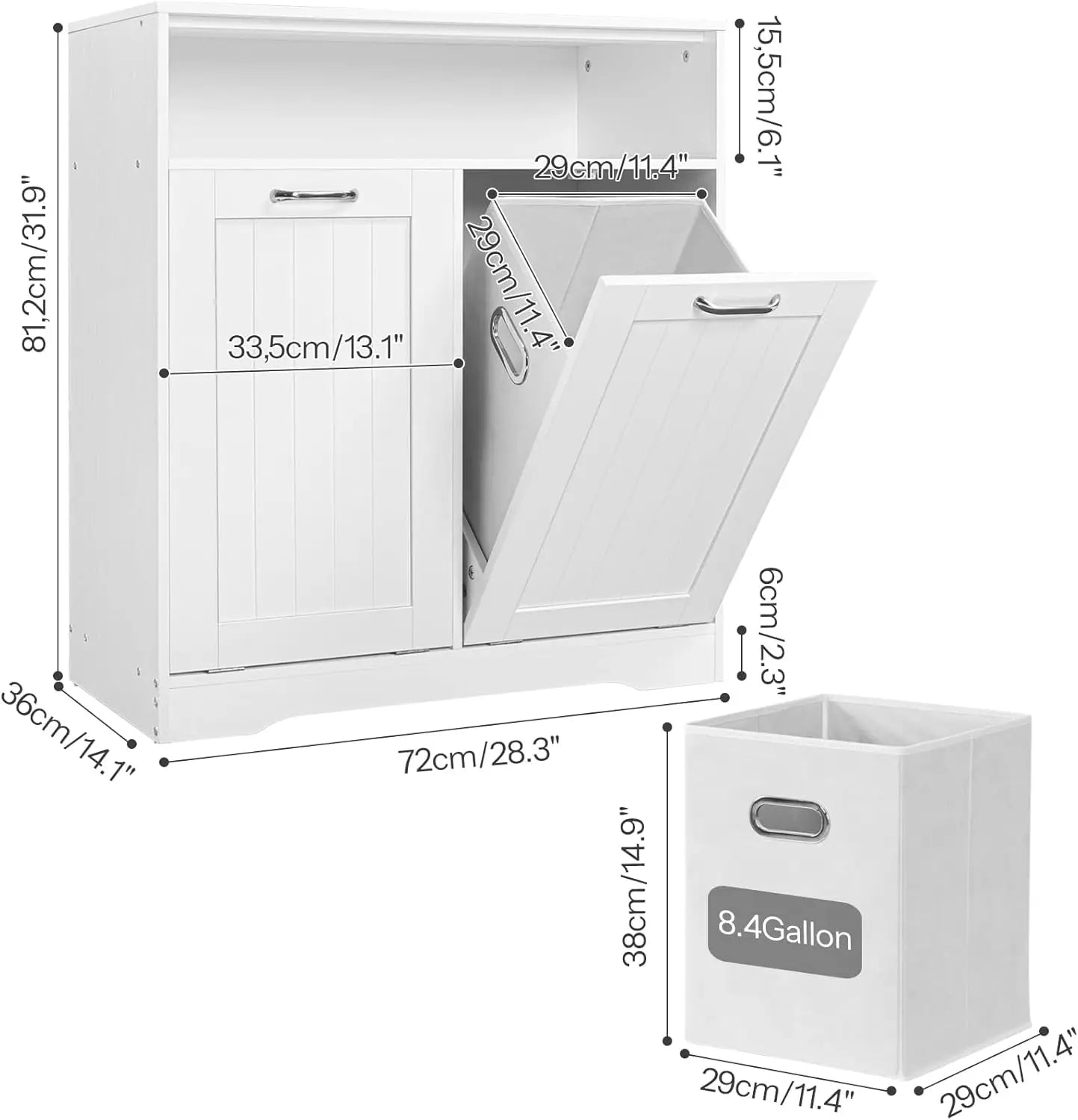 Double Tilt Out Laundry Hamper 2 Removable Baskets