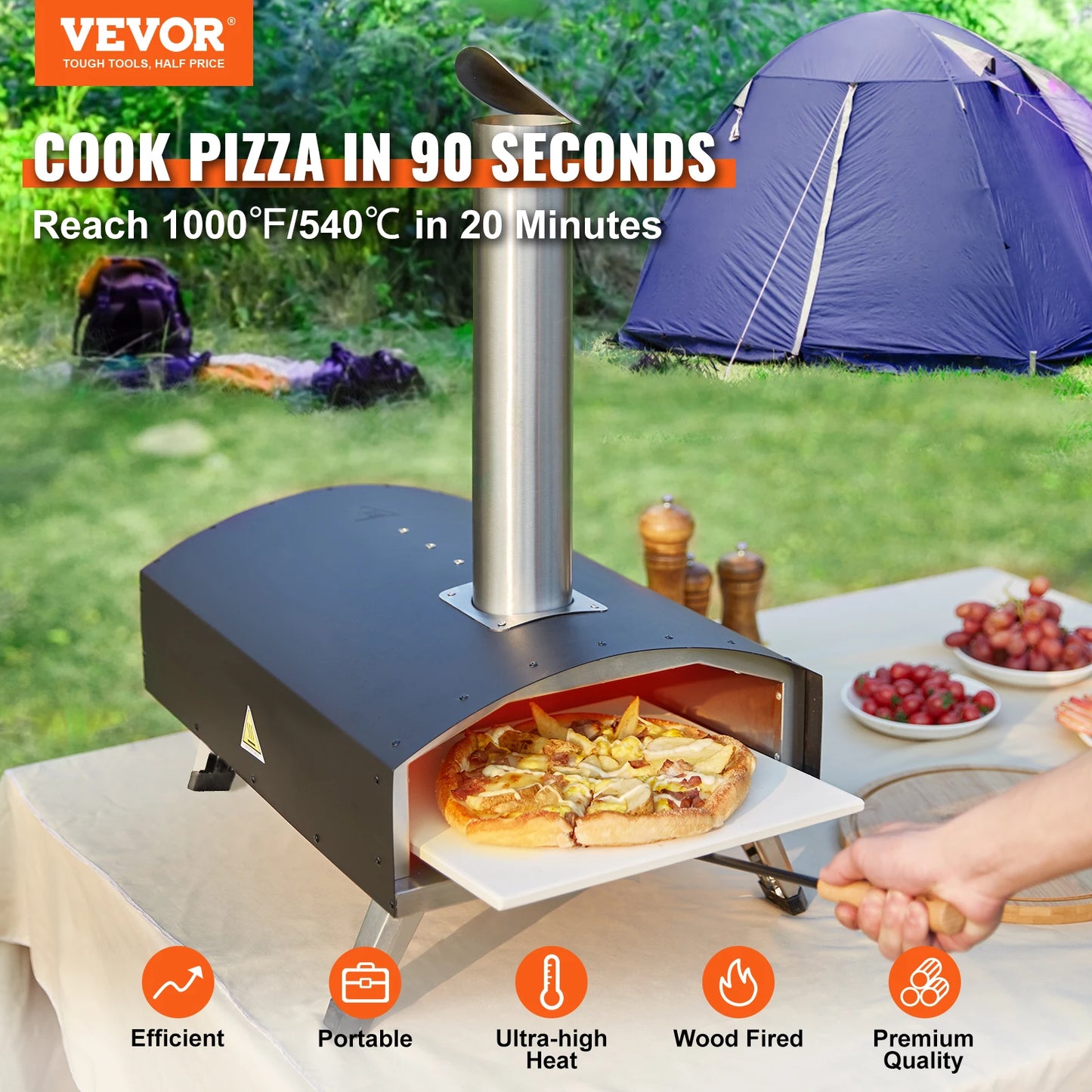 Outdoor 12" Portable Pizza Oven Wood Fired Baking