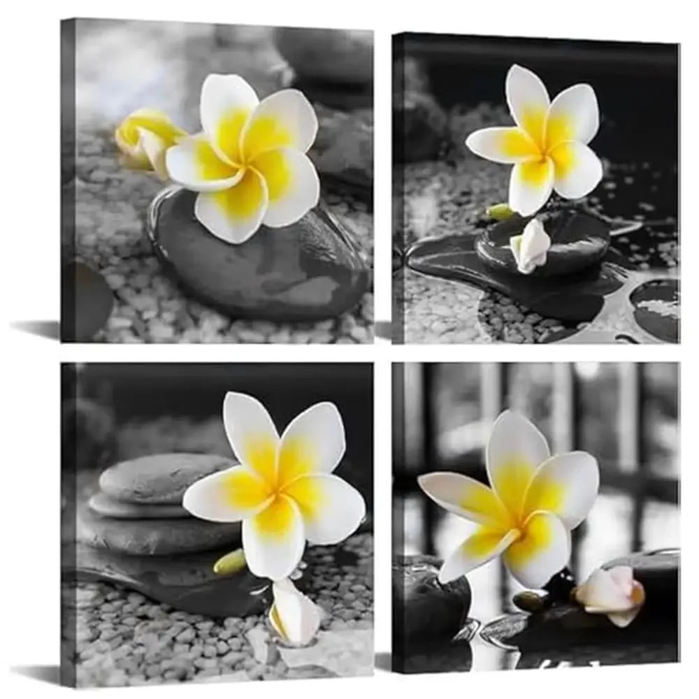 Gray Yellow Bathroom Wall Art Canvas Prints