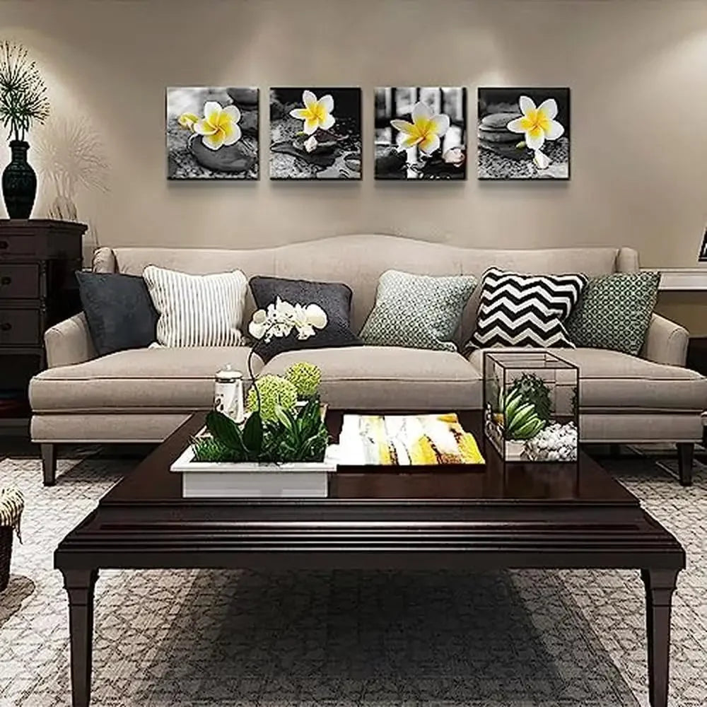 Gray Yellow Bathroom Wall Art Canvas Prints