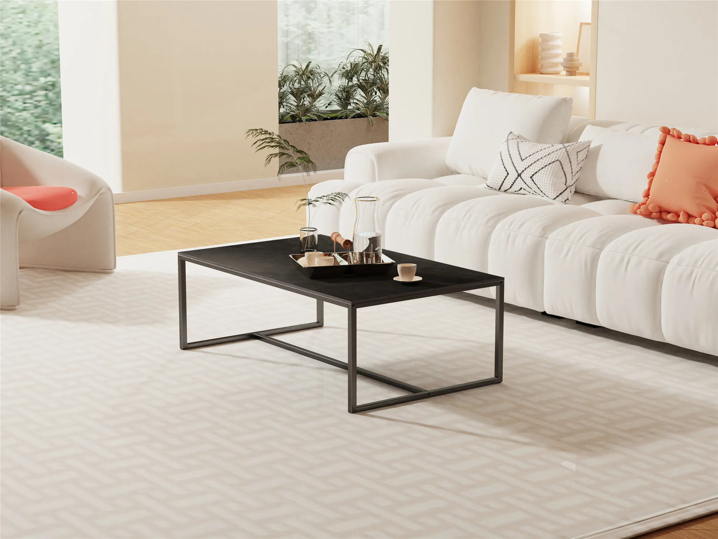 Sintered Stone Coffee Table with Black Metal Frame