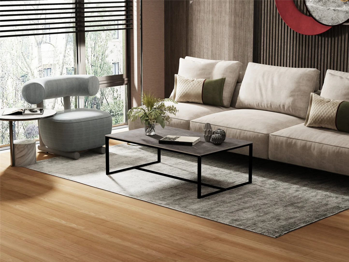 Sintered Stone Coffee Table with Black Metal Frame