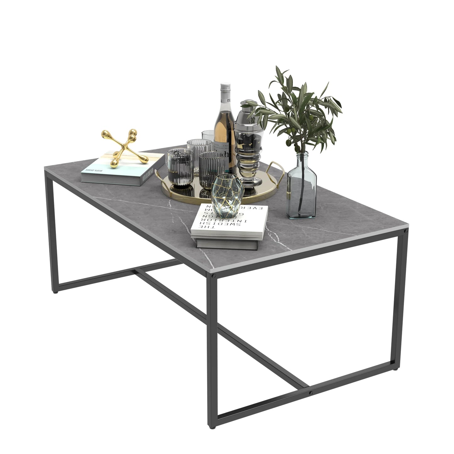 Sintered Stone Coffee Table with Black Metal Frame