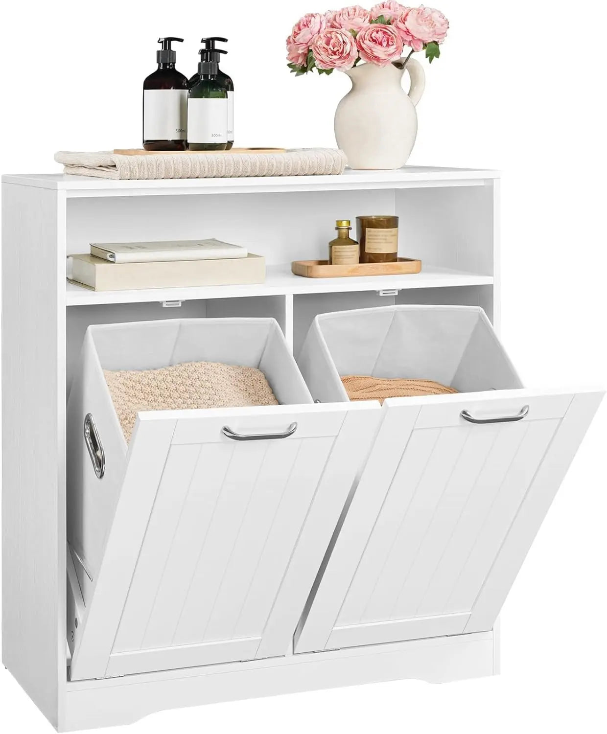 Double Tilt Out Laundry Hamper 2 Removable Baskets