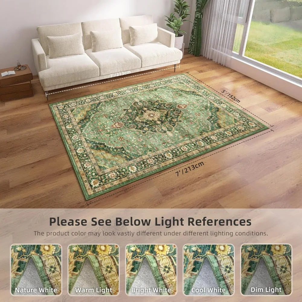 Green Rugs (5x7) Bedroom Washable Living Room