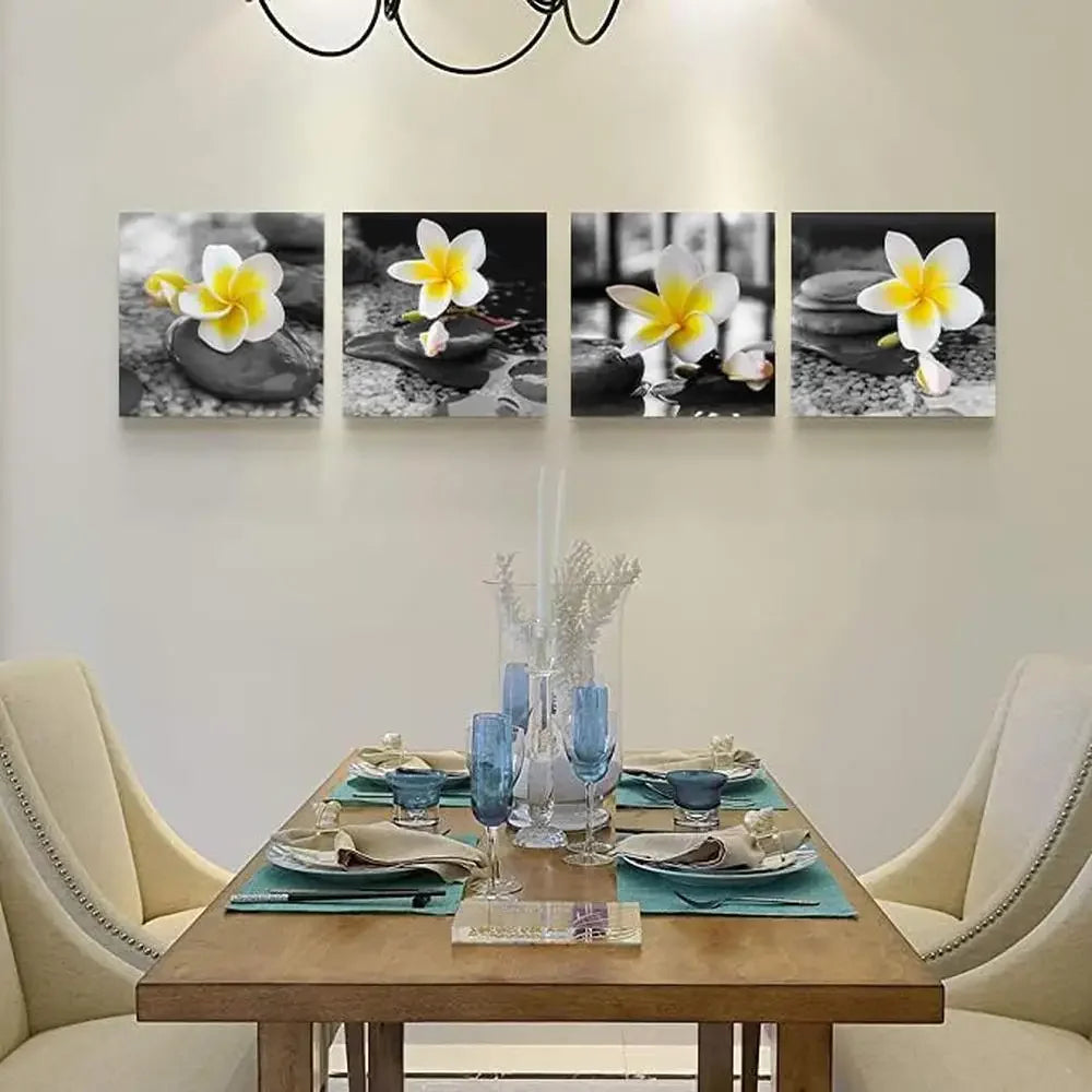 Gray Yellow Bathroom Wall Art Canvas Prints