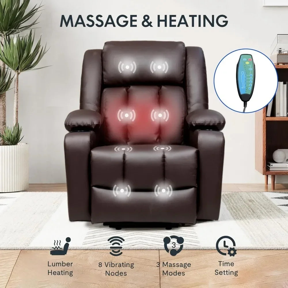 Electric Leather Lift Recliner Chair W/Massage & Heat