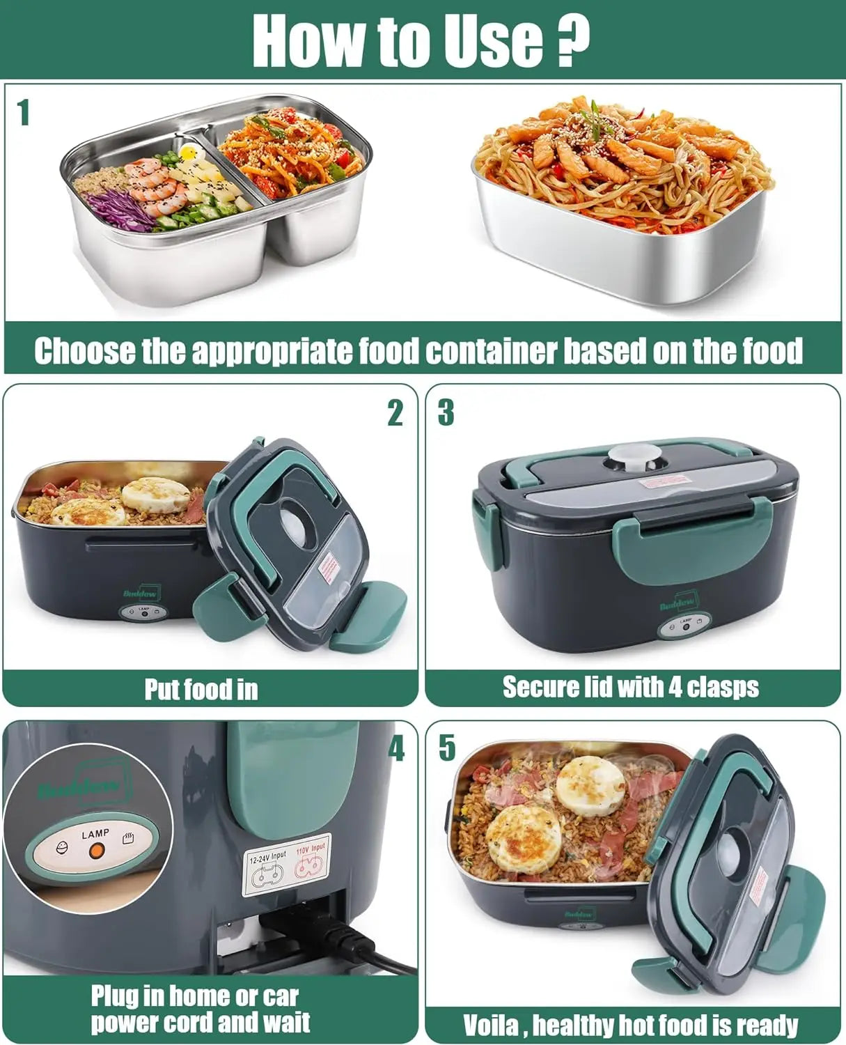 Electric Lunch Box 80W Food Heater Adults