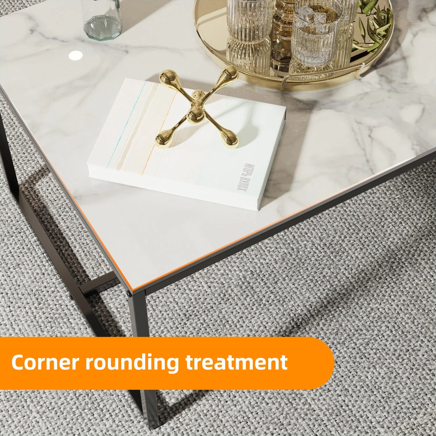 Sintered Stone Coffee Table with Black Metal Frame