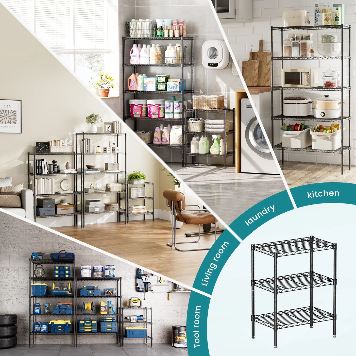 Storage Bookshelf Adjustable Metal Wire Racks Organizer