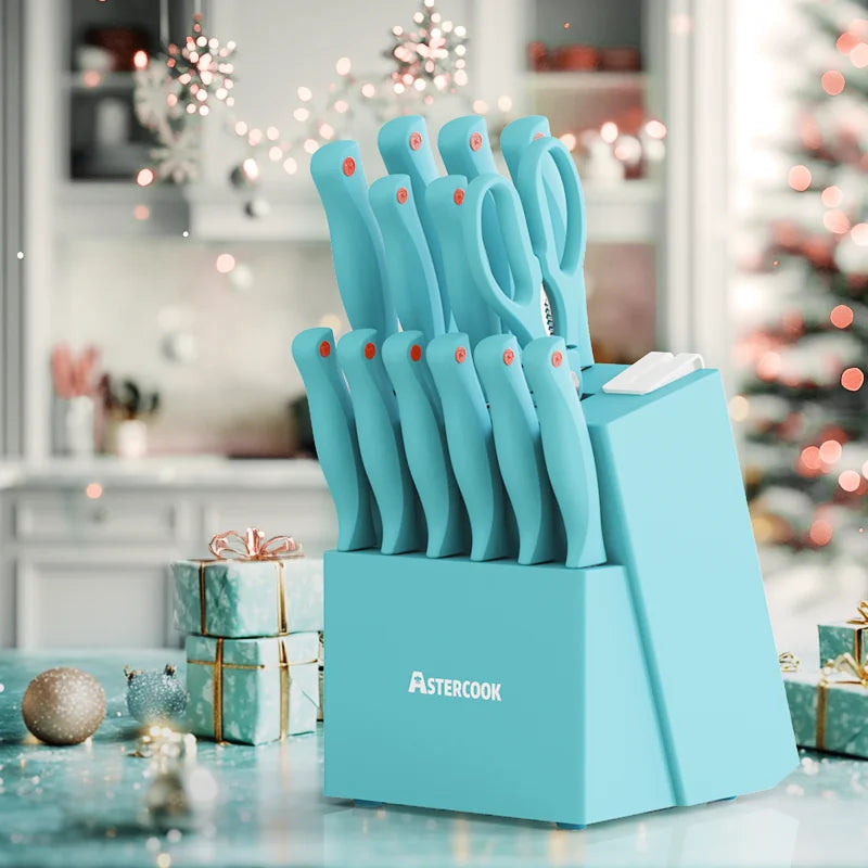 Knife Set, 14 Pcs with Built-in Sharpener