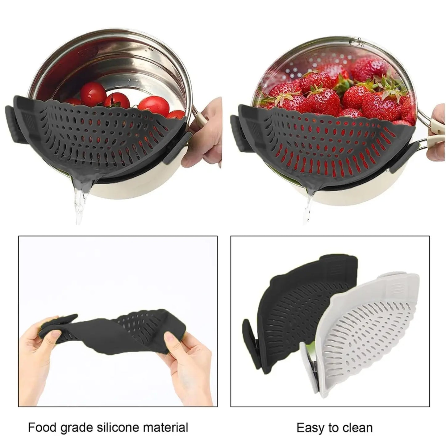 Pot Strainer Silicone Colander Easily Drain Food