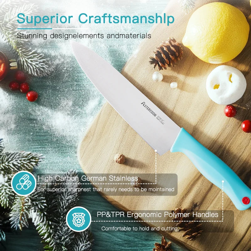 Knife Set, 14 Pcs with Built-in Sharpener