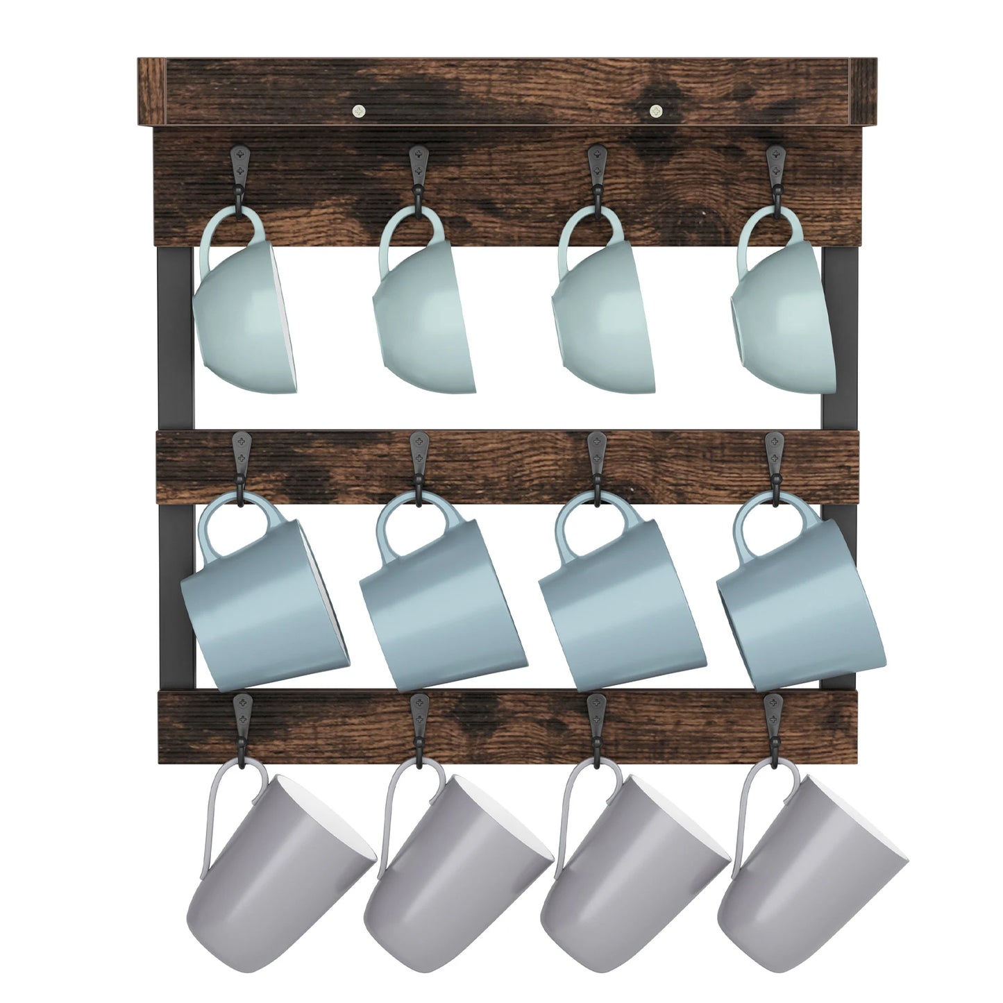 Wall Mounted Coffee Mug Holder 12 Hooks Storage