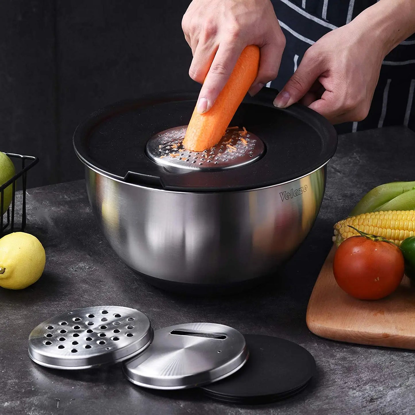 5 Stainless Steel Non-Slip Salad Bowl Grater