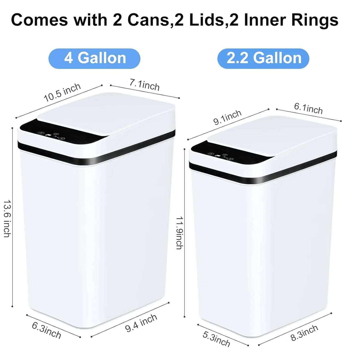 2 Pack 12L & 18L Bathroom Automatic Trash Can