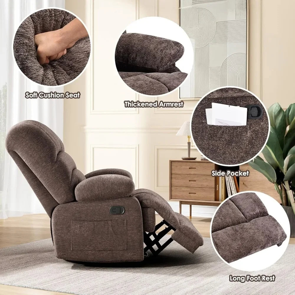 Oversized Swivel Rocker Recliner Chairs for Adults