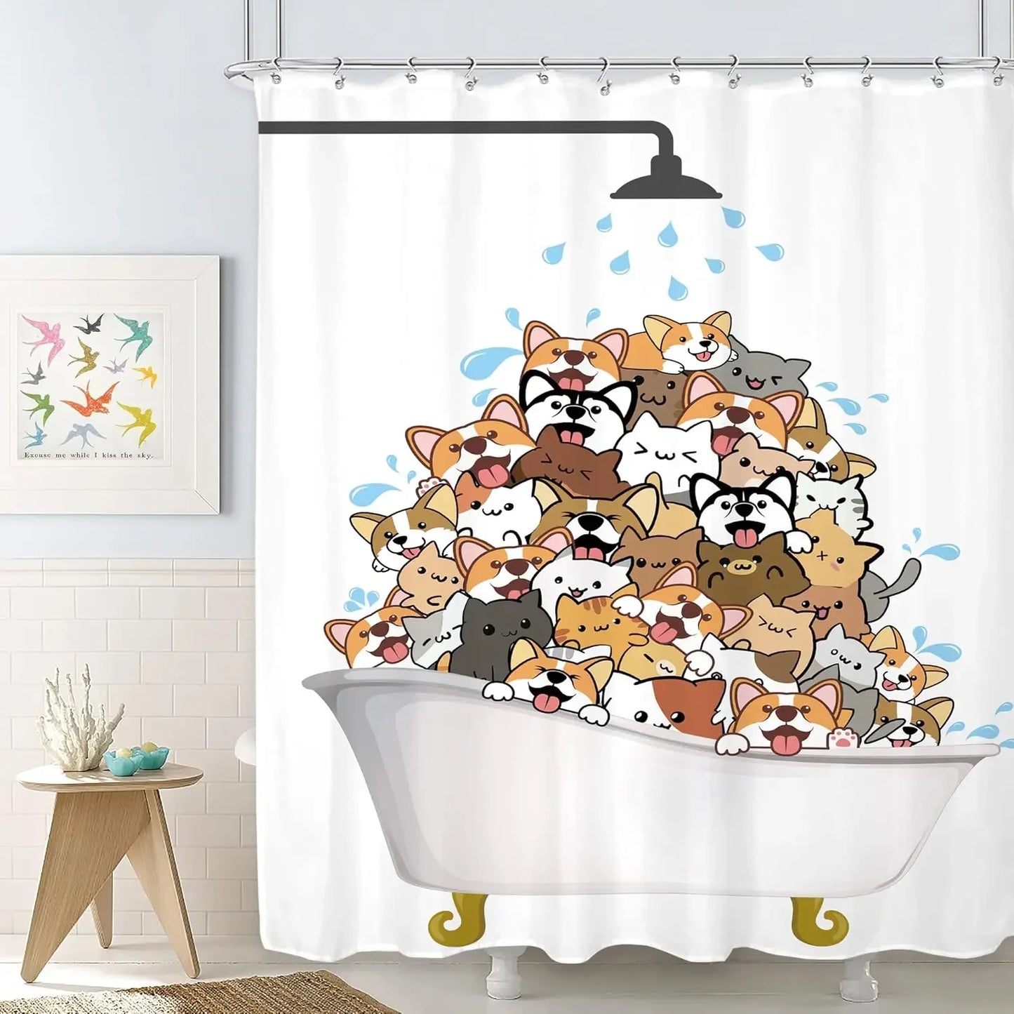 Funny Cat Dog Shower Curtain Pet Animals