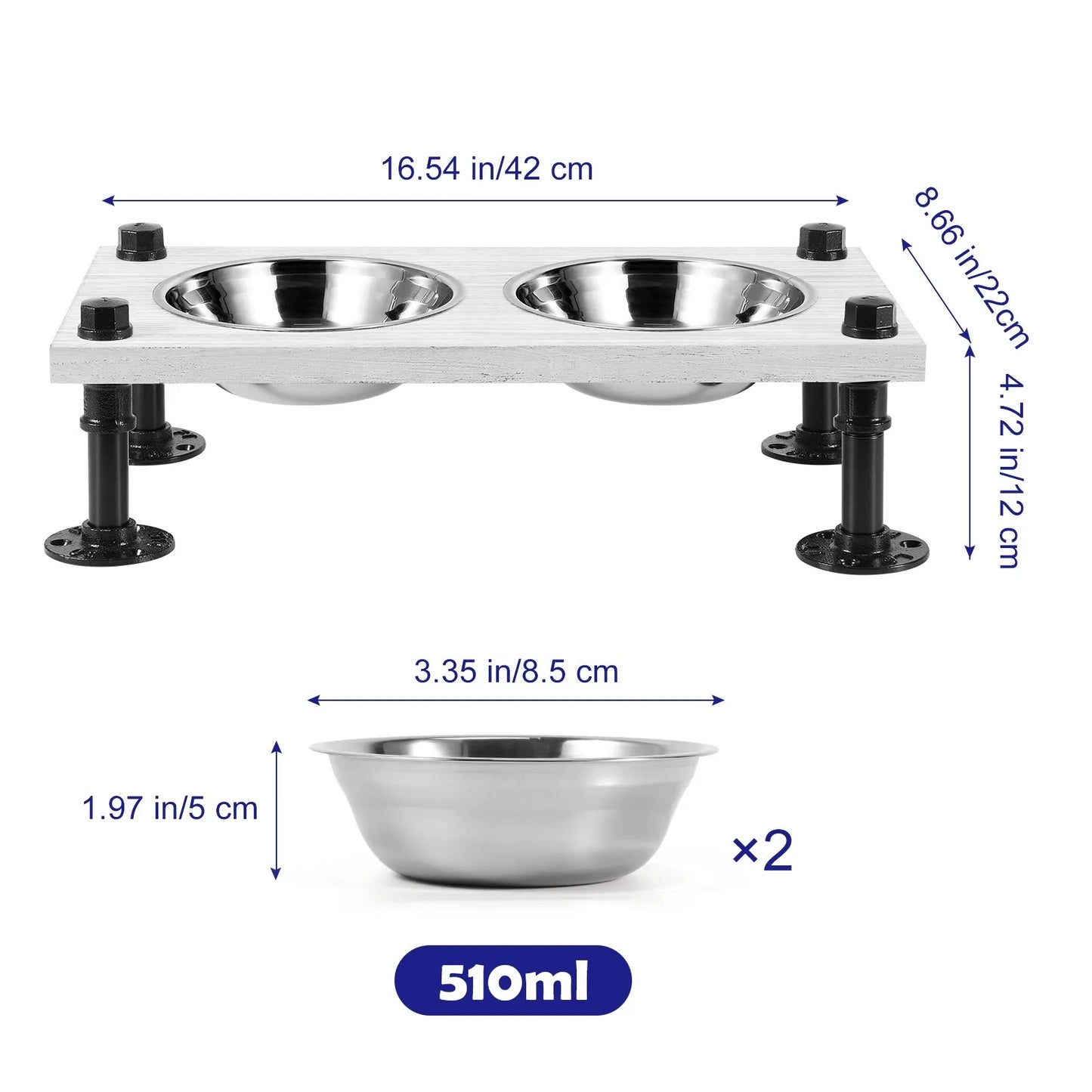 Elevated Dog Bowls Stand 2 Stainless Steel Bowls