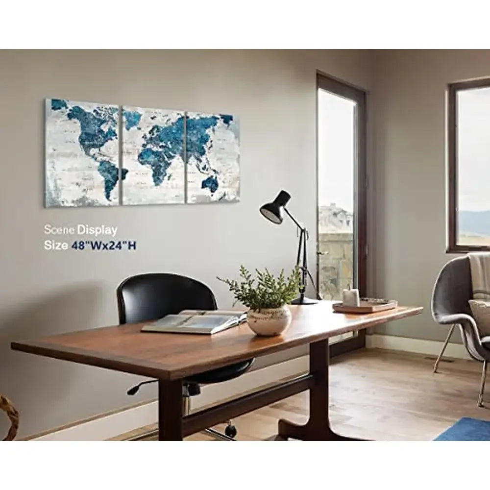 Large World Map Art Set 48"x24" Office
