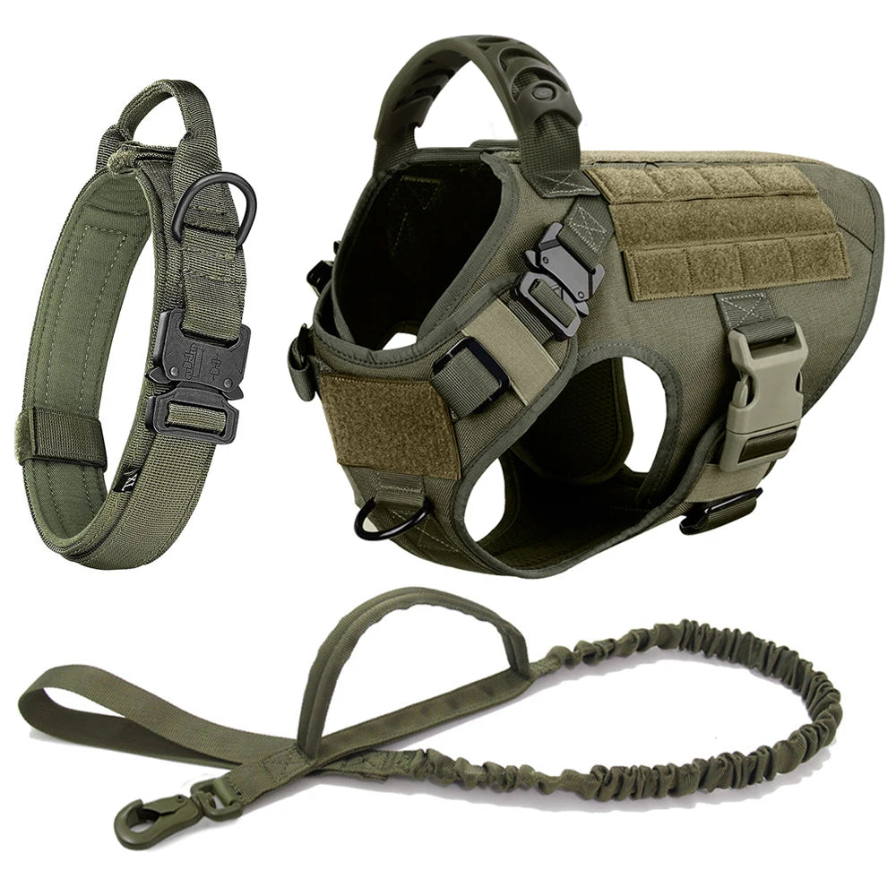 Large Dog Harness Collar Leash Military Training