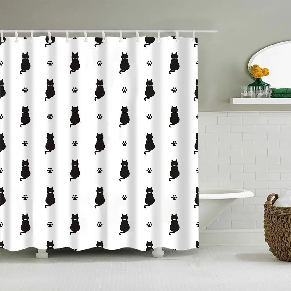 Cat Cute Shower Curtains Washable Fabric Polyester