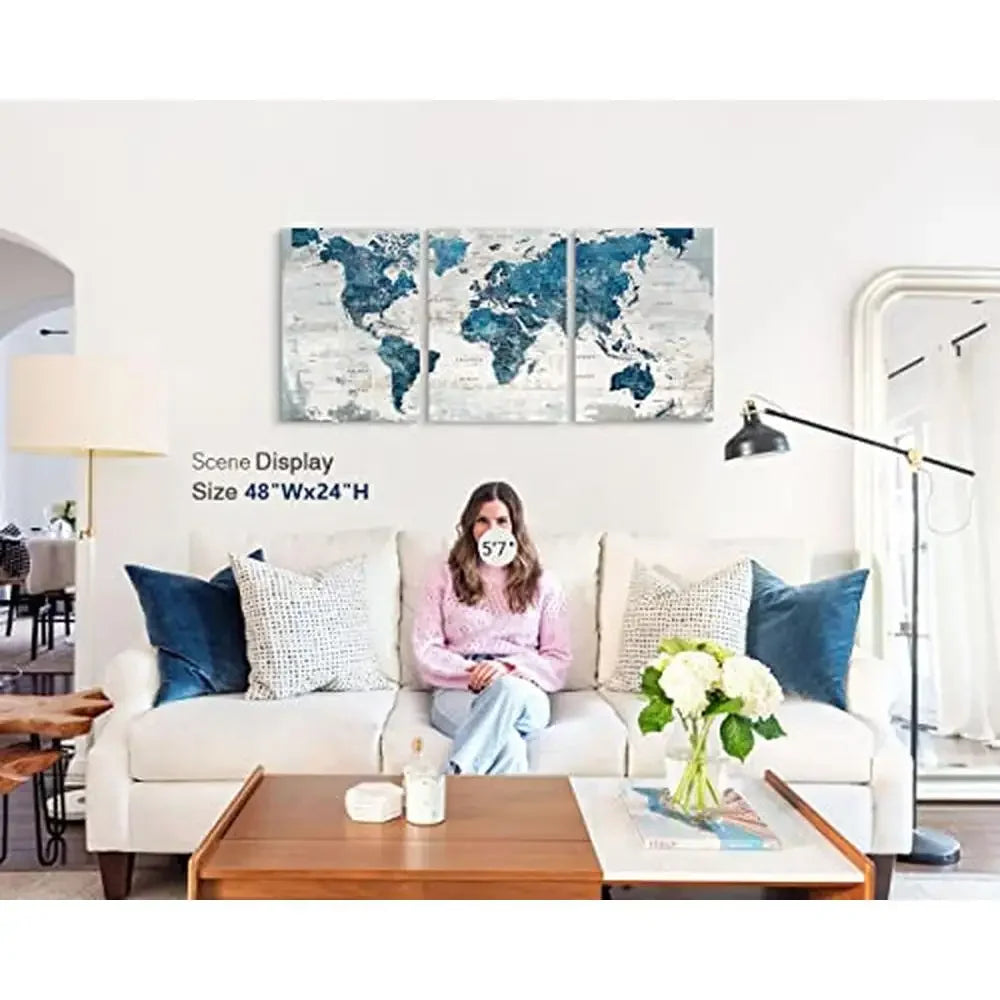 Large World Map Art Set 48"x24" Office
