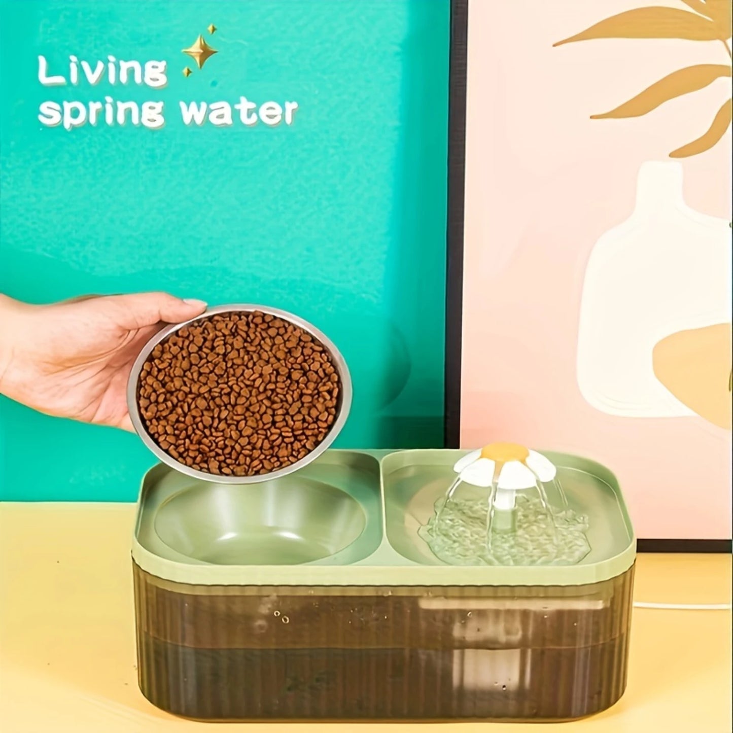 Automatic Cat Water Fountain Elevated Food Bowl