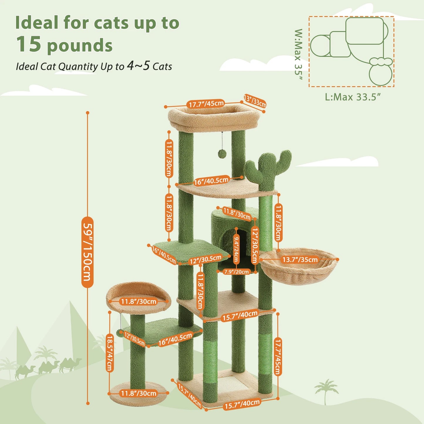 Cat Tree Large Multi-Level Large Hammock