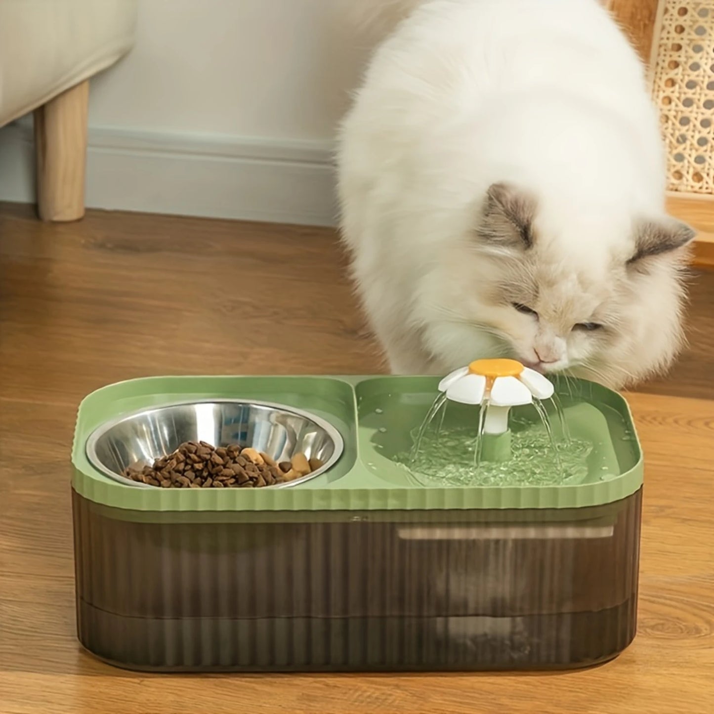 Automatic Cat Water Fountain Elevated Food Bowl