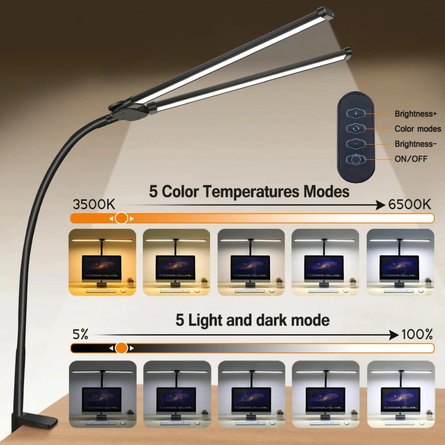 Double LED Desk Lamp Dimmable, Eye Protection