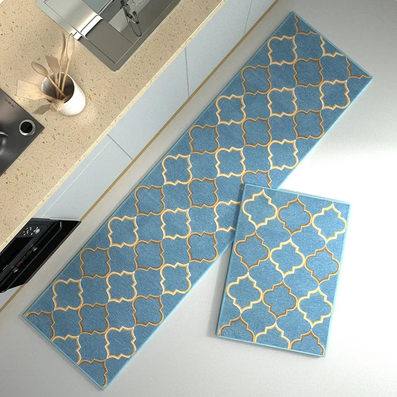 Kitchen Floor Mat Blue Lattice Rug Bath