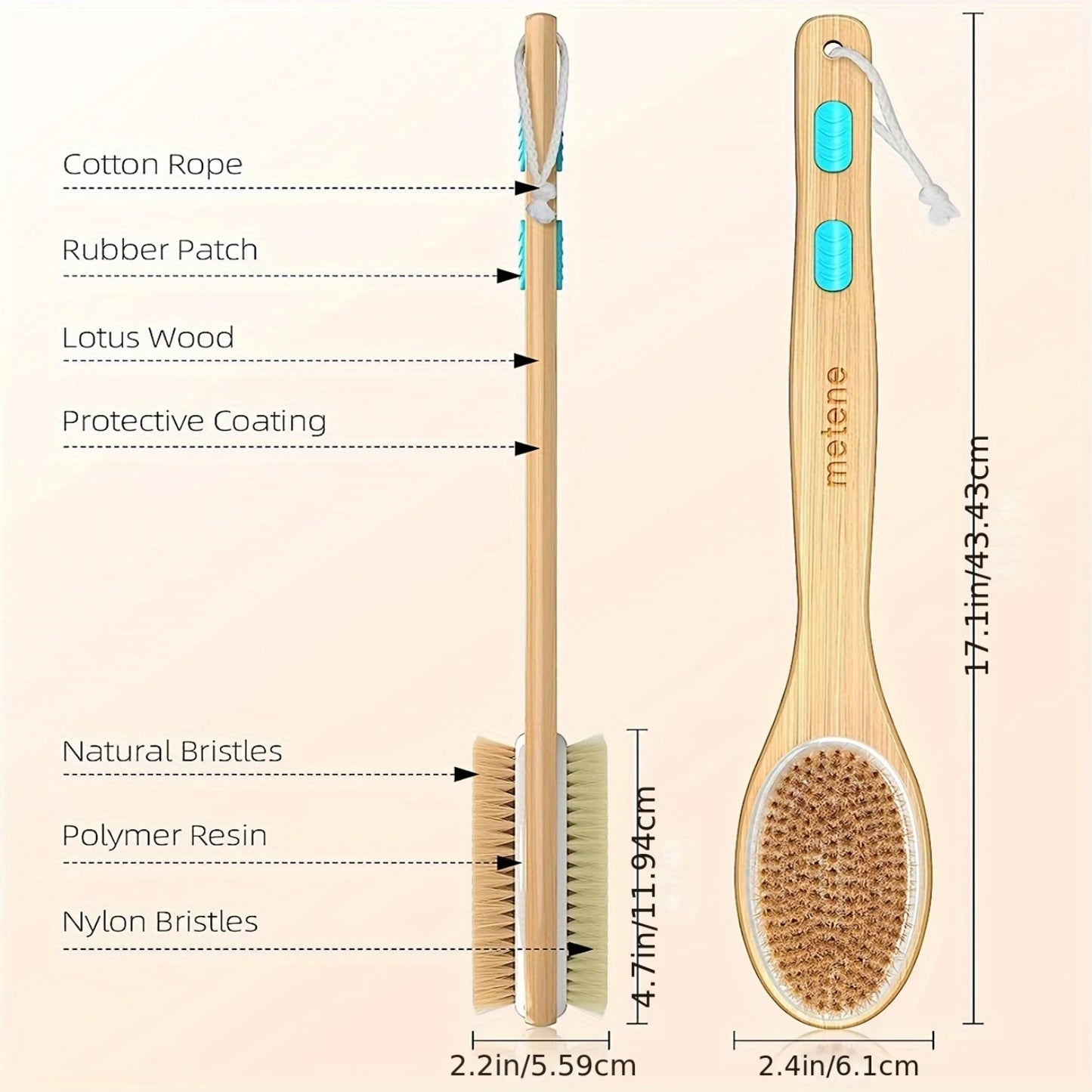 Refresh" Dual-Sided Long Handle Shower Brush