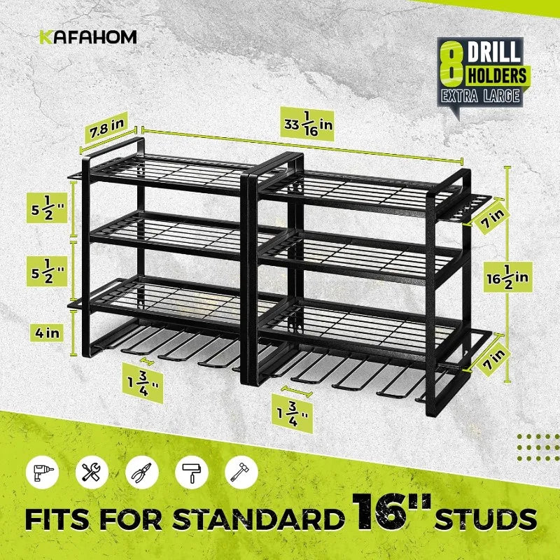 Power Tool Organizer, 8 Drill Holder Wall Mount,