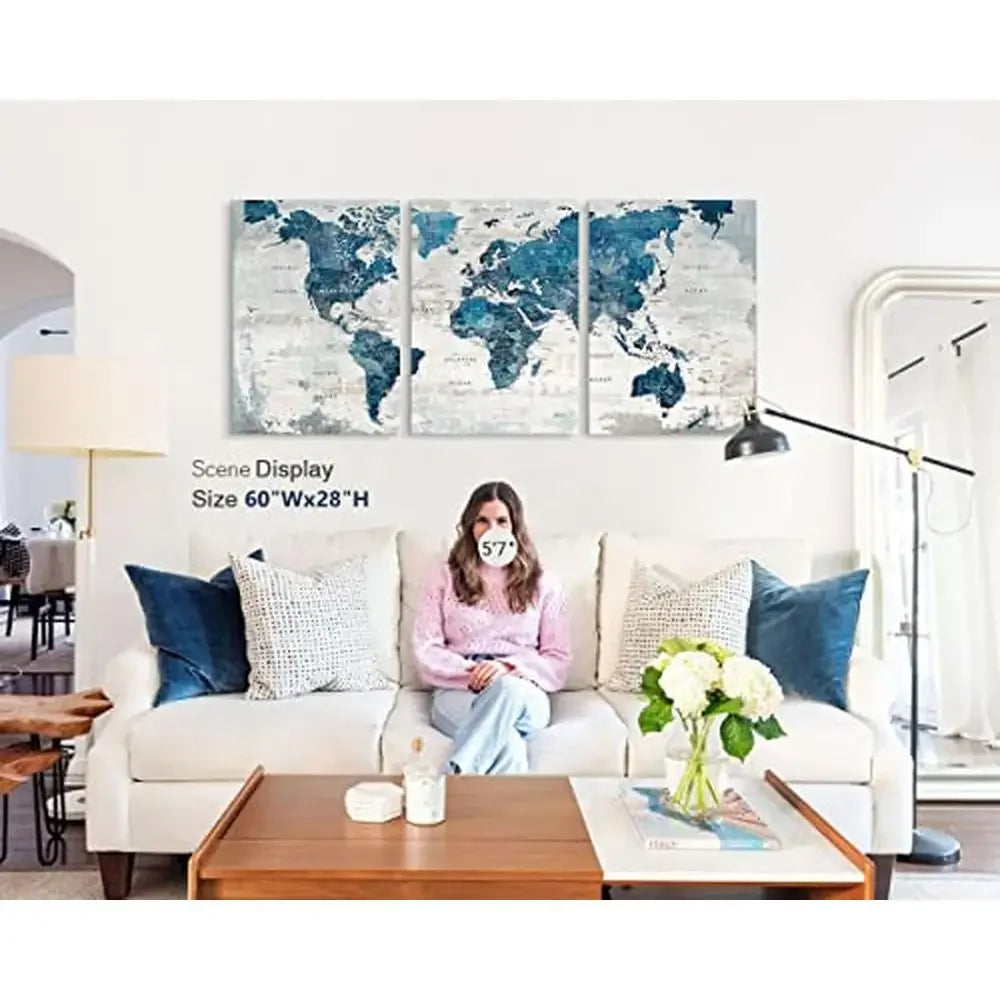 Large World Map Art Set 48"x24" Office