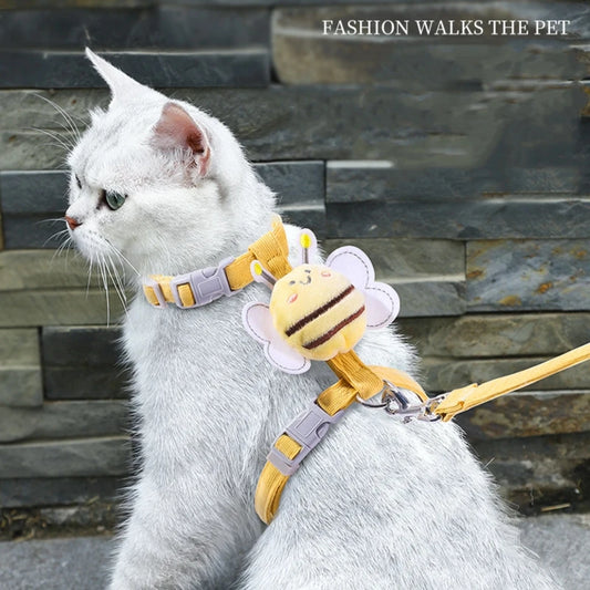 Cat Harness Leash Collar Set Adjustable Cartoon