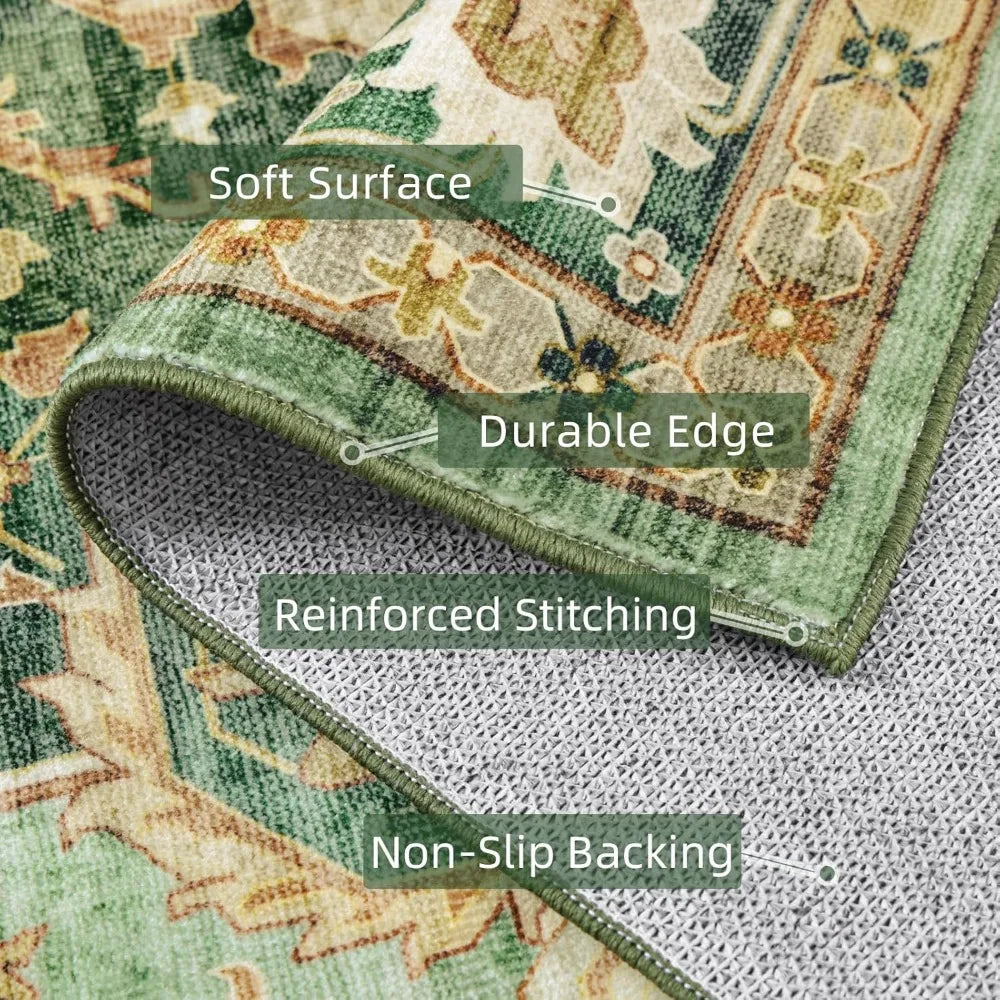 Green Rugs (5x7) Bedroom Washable Living Room