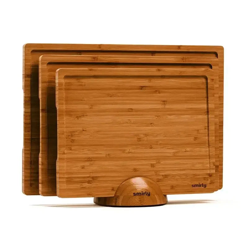 3-Pack Wood Cutting Board Set with Holder