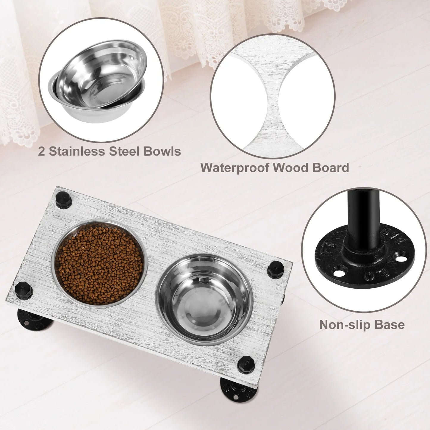 Elevated Dog Bowls Stand 2 Stainless Steel Bowls