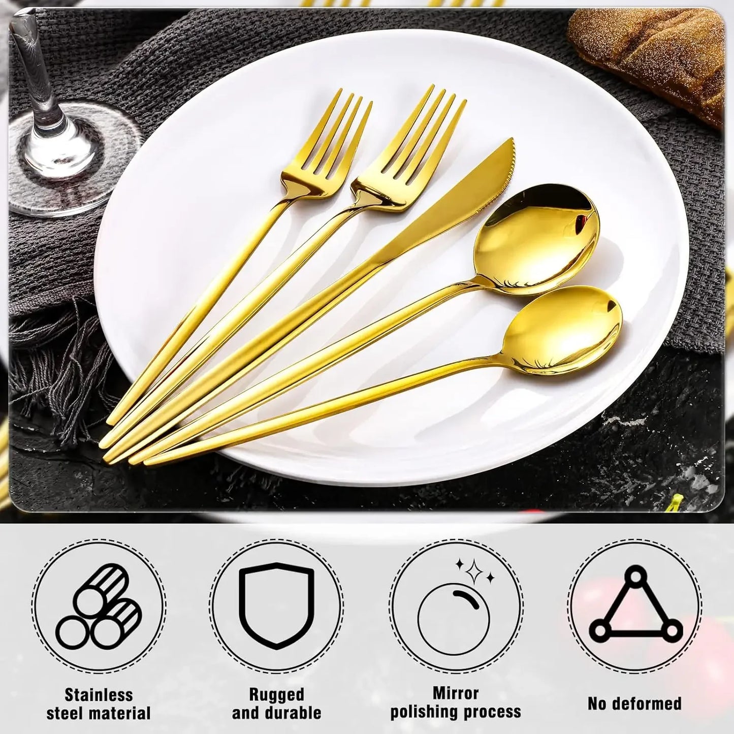 400 Pcs Gold Silverware Stainless Steel Flatware