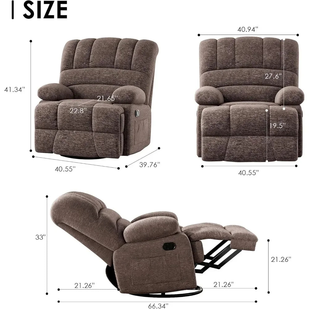 Oversized Swivel Rocker Recliner Chairs for Adults