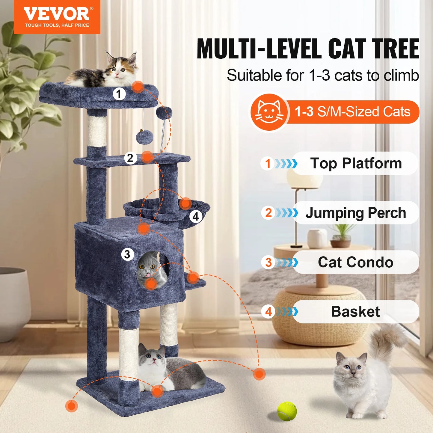 Cat Tree 45.2" Condo Scratching Post Hammock