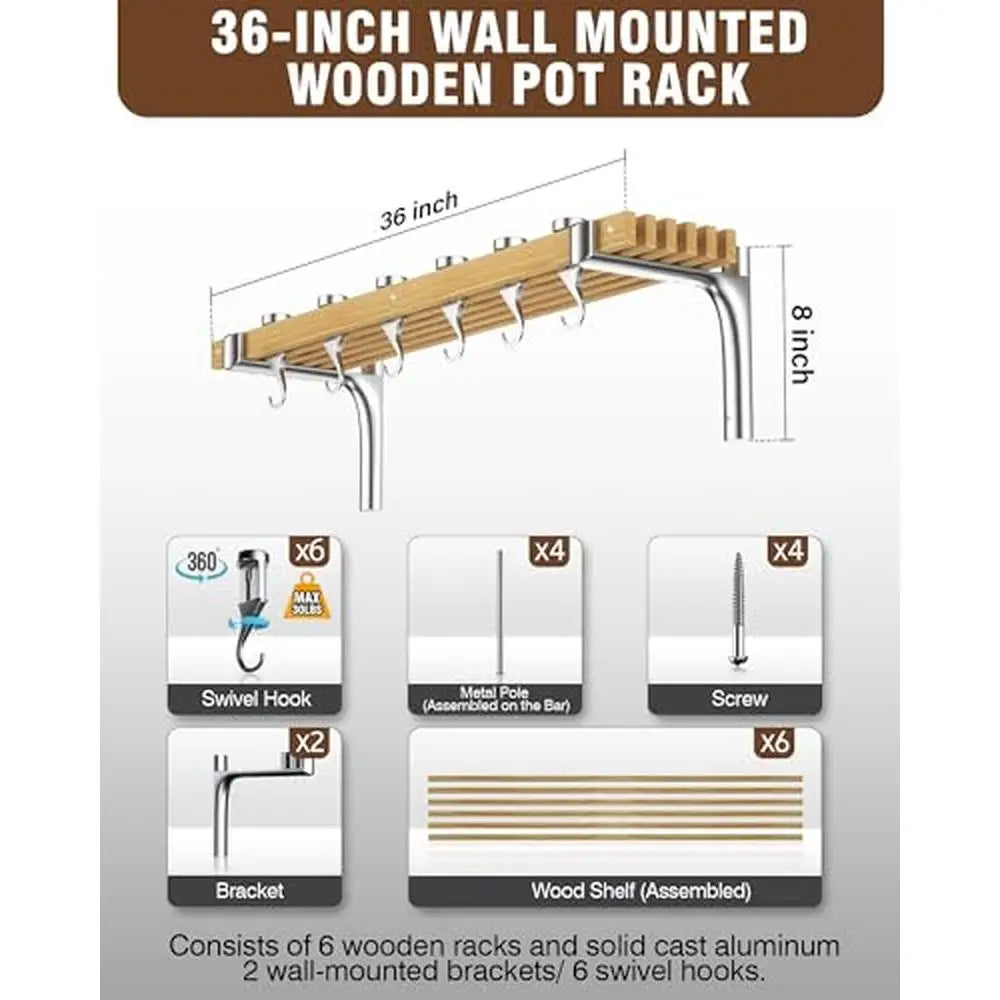 Wooden Pot Organizer 36-Inch Wall Mount Shelf