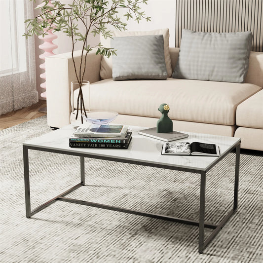 Sintered Stone Coffee Table with Black Metal Frame