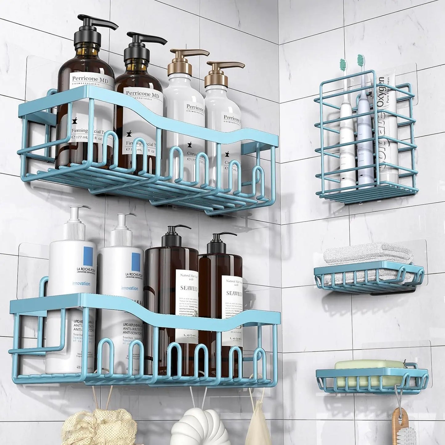 Shower Caddy 5 Pack, Adhesive Organizer Bathroom