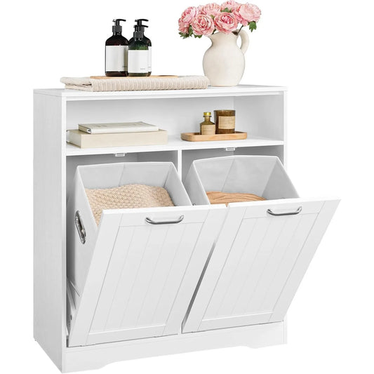 Double Tilt Out Laundry Hamper 2 Removable Baskets
