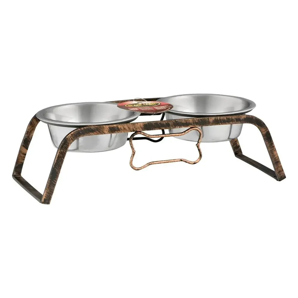 Rustic Bone Double Dogs Stainless Steel Bowls